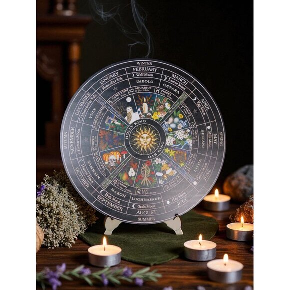 Witchs Wheel Of The Year 12" Wooden Pagan Calendar Decor - Picture 1 of 12